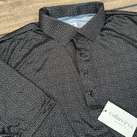 Collars & Co. Other - Collars & Co. Mens Dress Collar Polo Large Black White Geometric Micro Print NEW